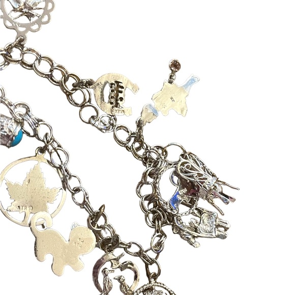 Sterling silver charm bracelet vintage Gemini kitty thistle ram boot good luck - Picture 9 of 9